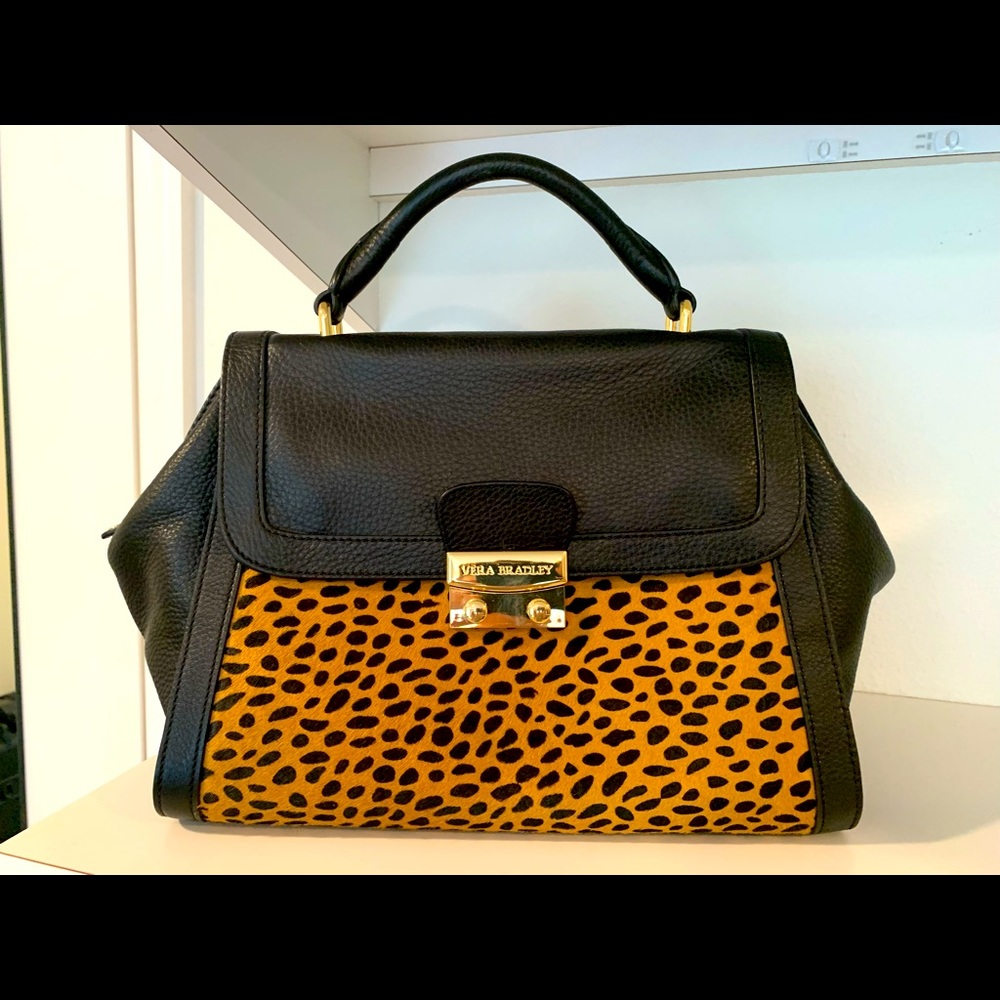 NOT FOR SALE Vera Bradley Stella Calf Hair Cheetah Black Leather Satchel